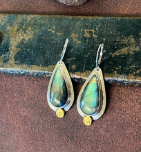 Load image into Gallery viewer, Labradorite Pear Shaped Earrings