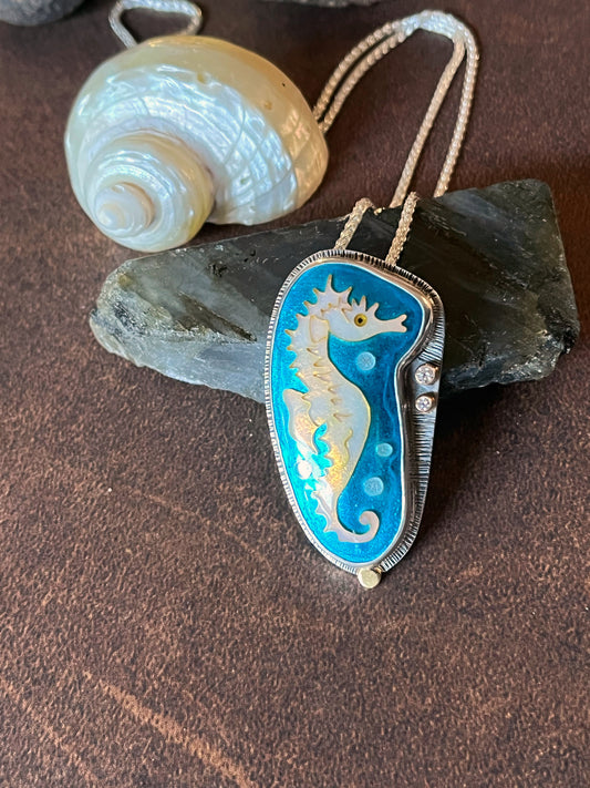 Cloisonné Enamel Seahorse Necklace