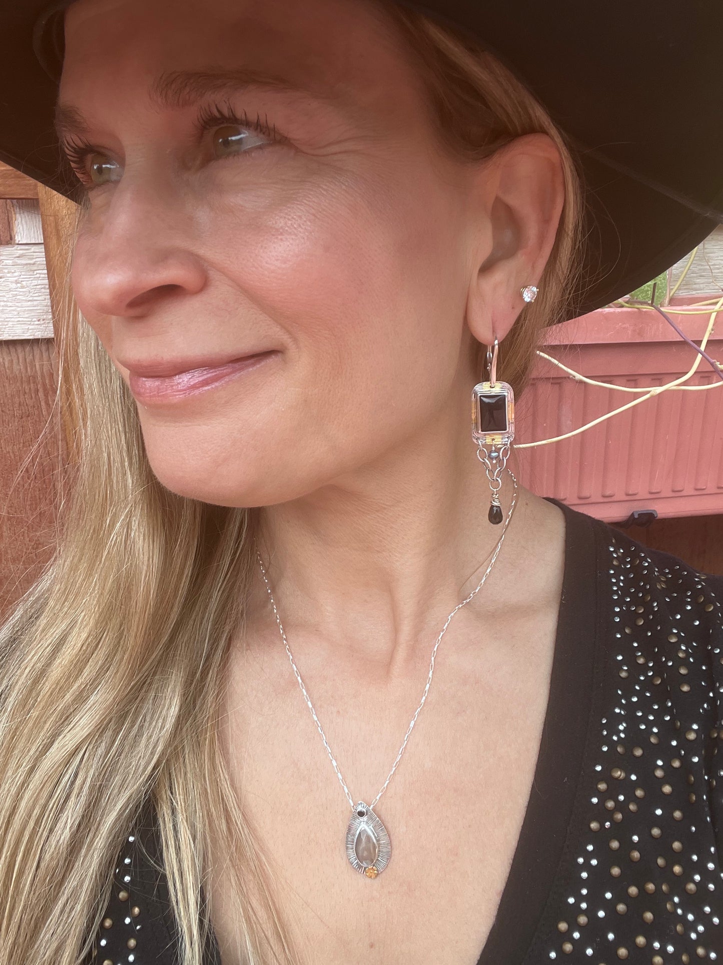 Black Onyx, Black Spinel, Black Pearl Earrings