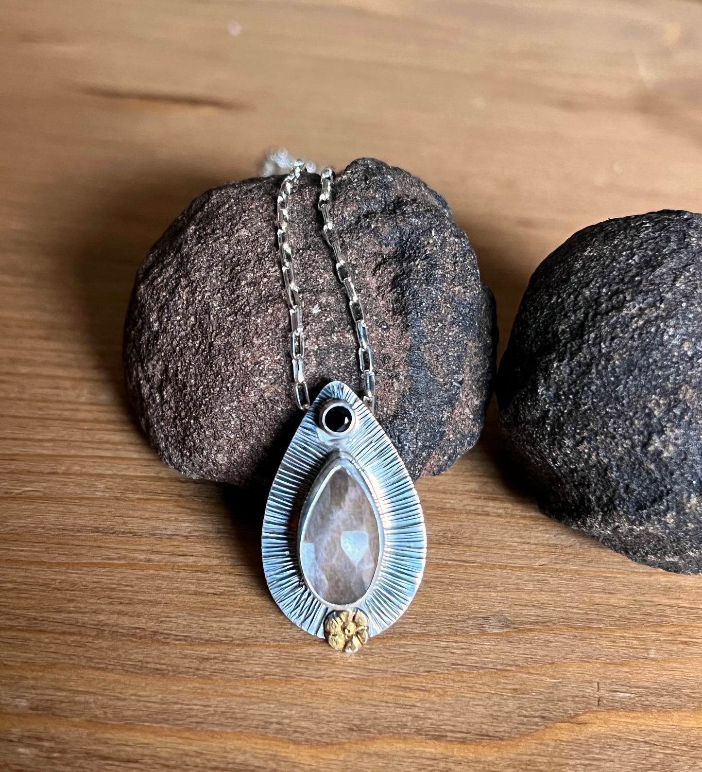 Brown Moonstone Black Spinel Necklace