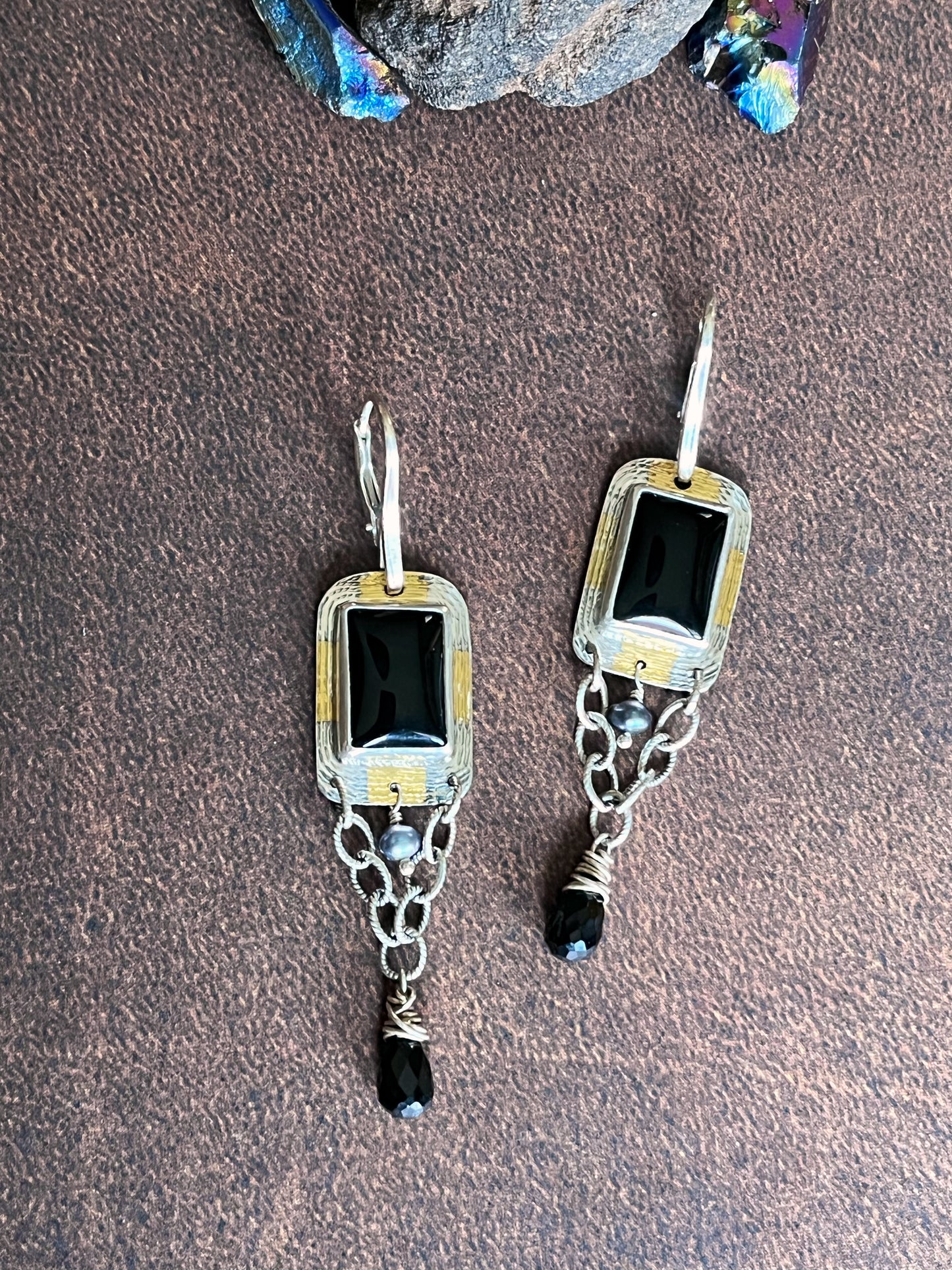 Black Onyx, Black Spinel, Black Pearl Earrings