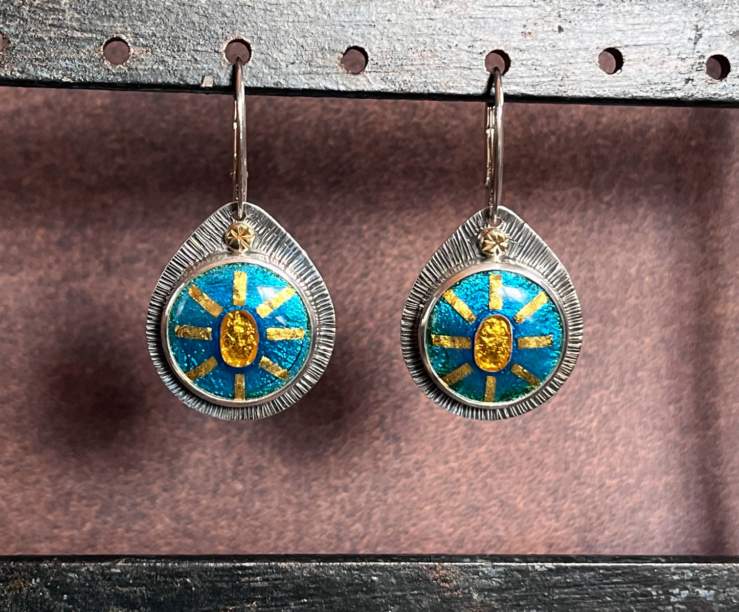 Sunburst Earrings - Teal and 24k gold