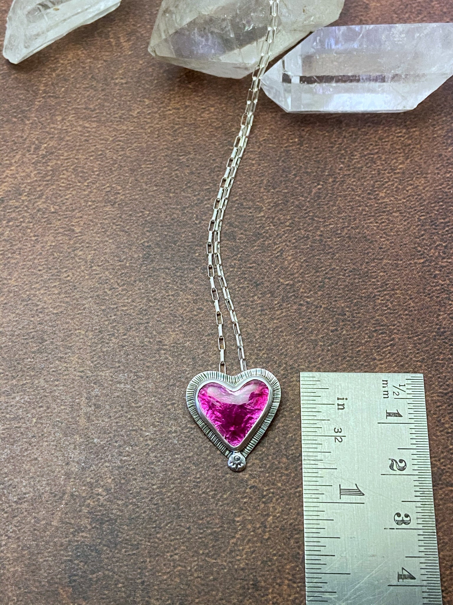 Silver Red Enamel Heart Necklace